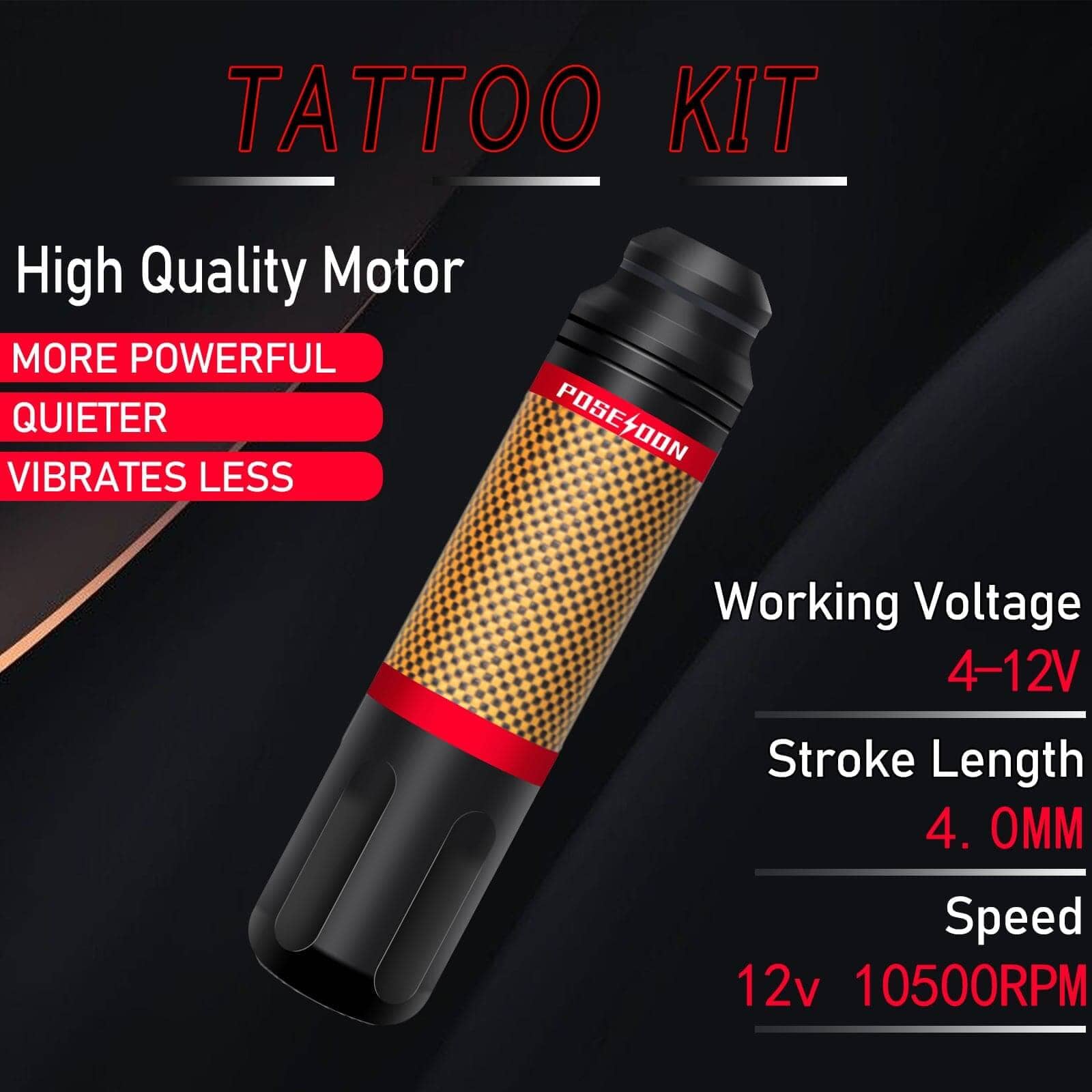 Poseidon HM136 Adjustable Rotary Tattoo Pen Kit - High-Value Tattooing Tool Ideal for Beginners