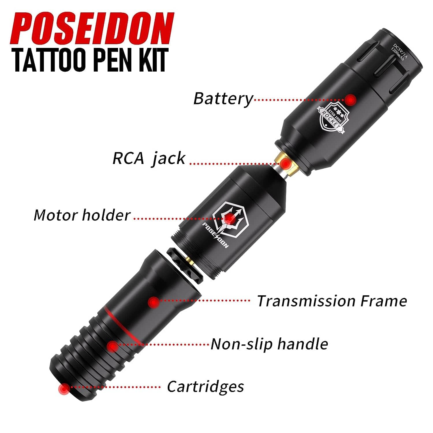 Rotary Tattoo Pen Kit with Tattoo Power Supply and 40 Pieces Tattoo Needles for Beginners (PTK018)