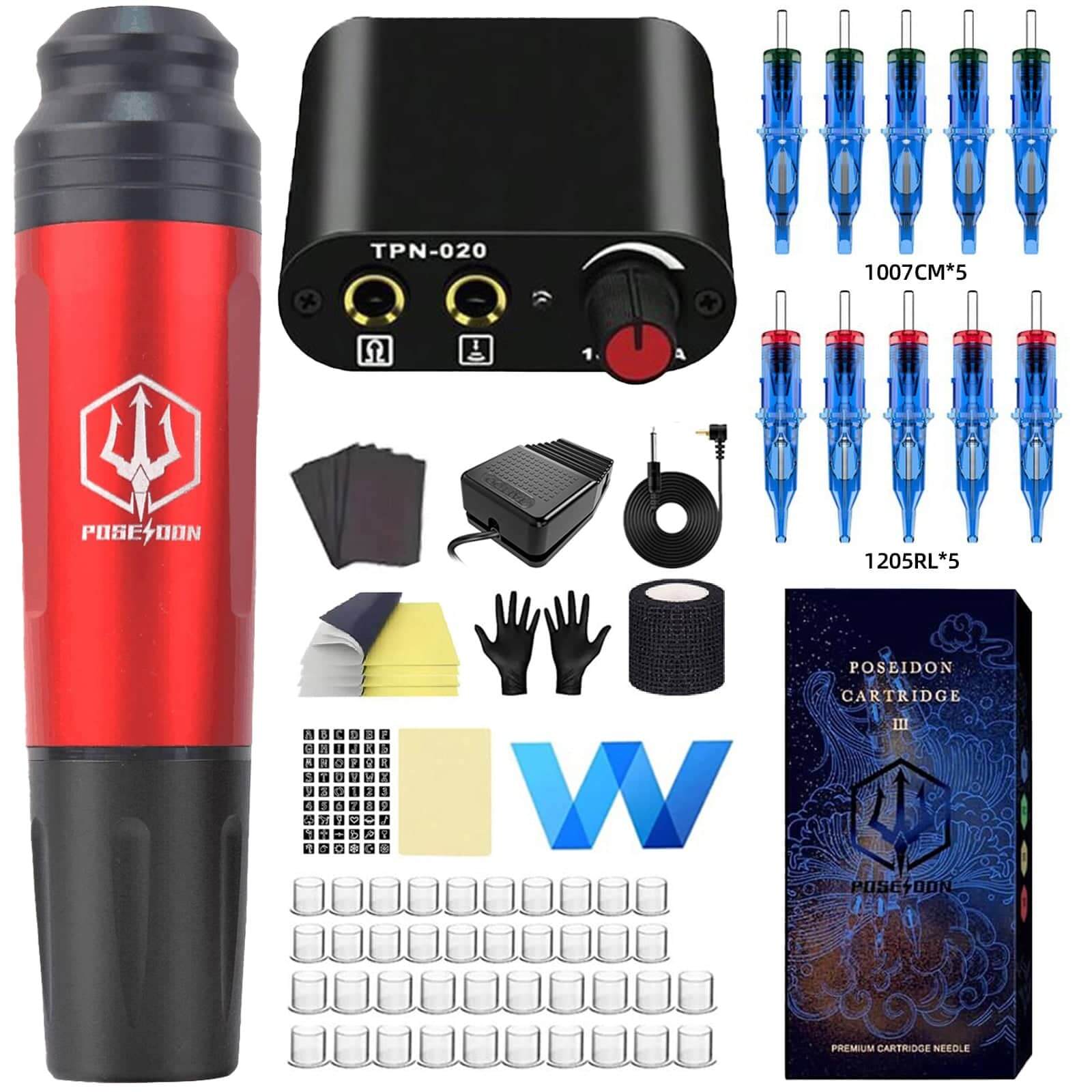 Red EE Dual Control Battery Rotary Tattoo Pen Kit LTZ05 Suitable for Beginners