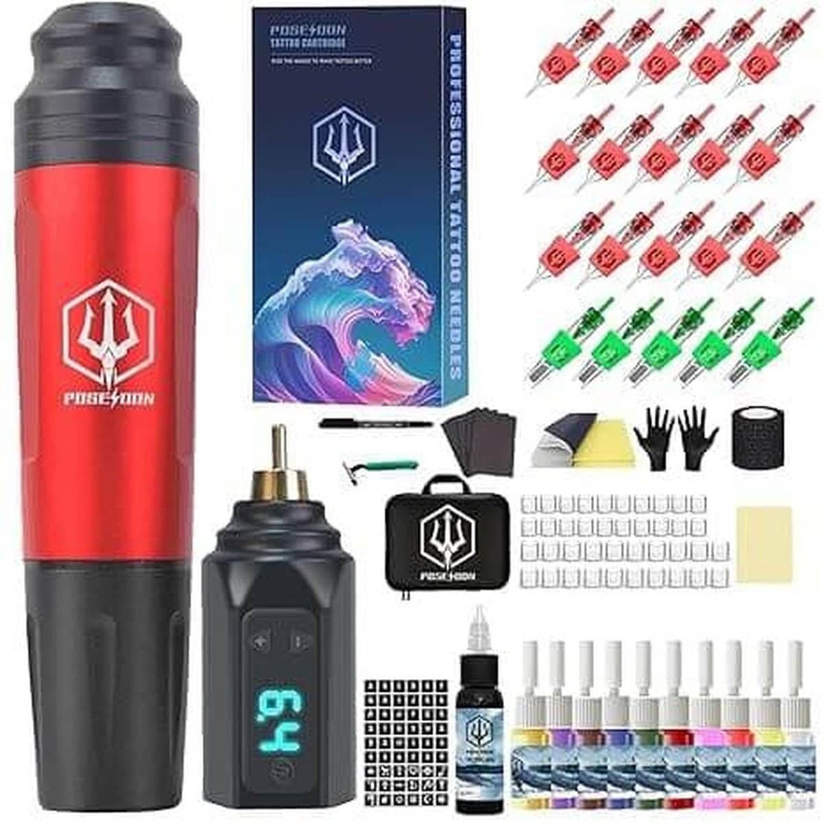 POSEIDON Red Wireless Power Tattoo Pen Kit STK 035