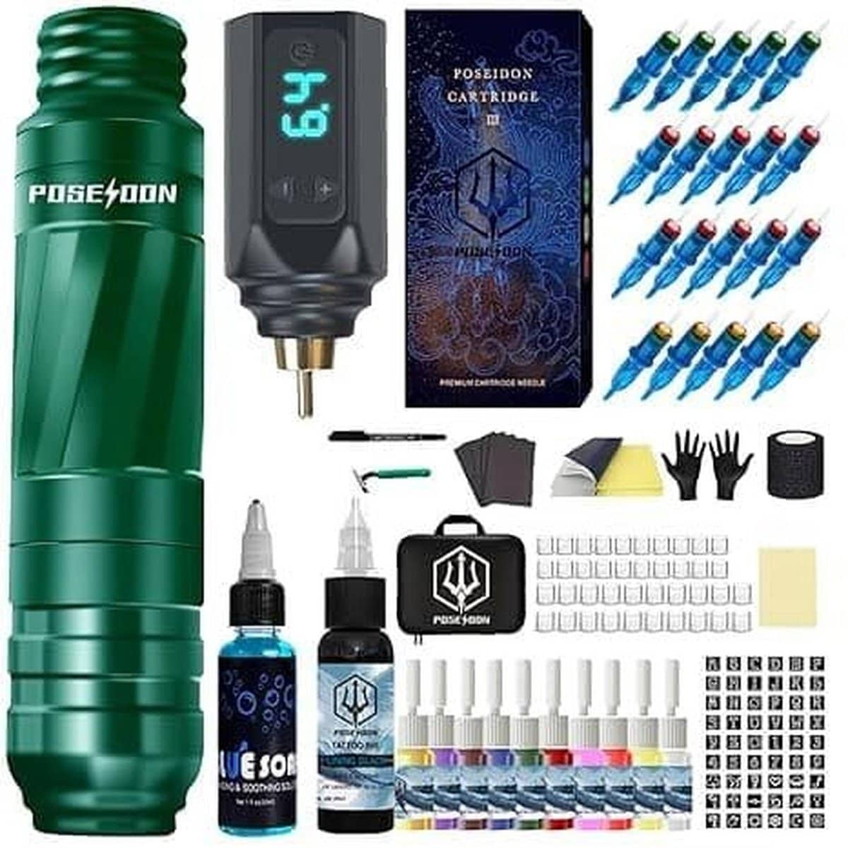 POSEIDON Rotary Green Tattoo Pen Machine Kit LTK-06