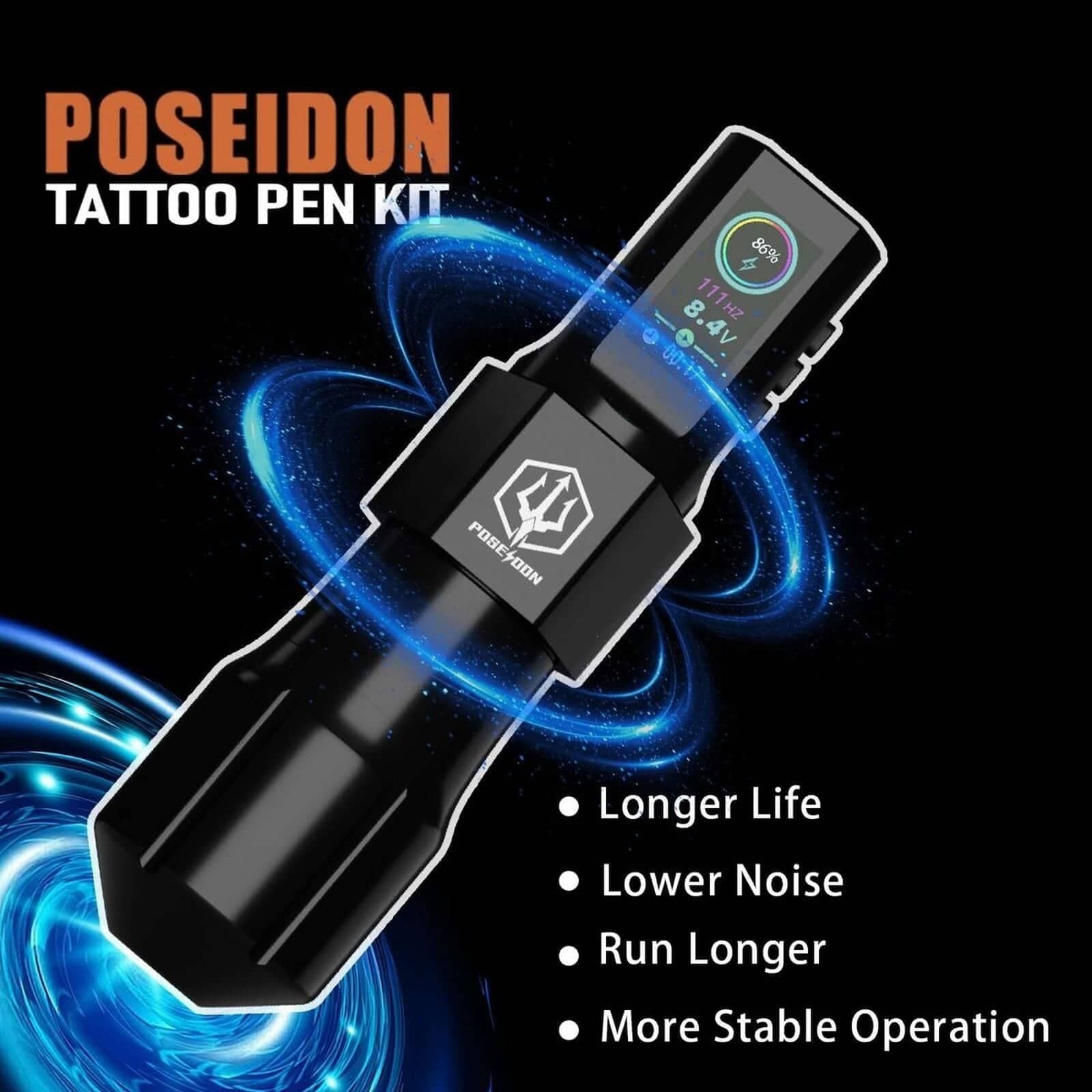 POSEIDON Stabilizer Rod and Cone Wireless Power LED Tattoo Pen HM127