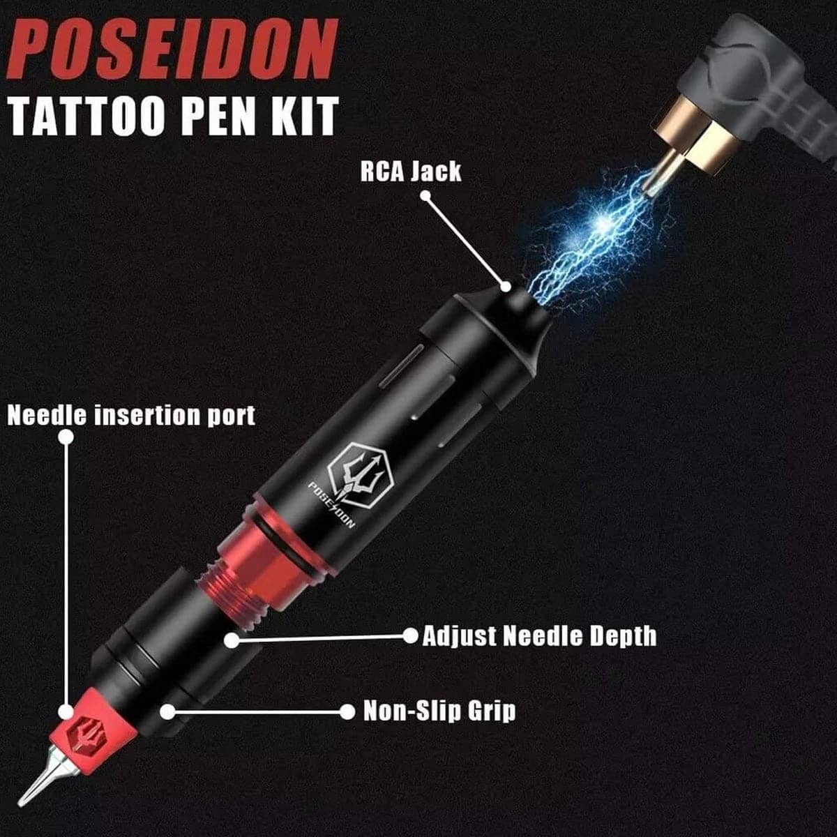 Poseidon Wireless Tattoo Kit + 2 Batteries + 20 Mixed Needles hm073