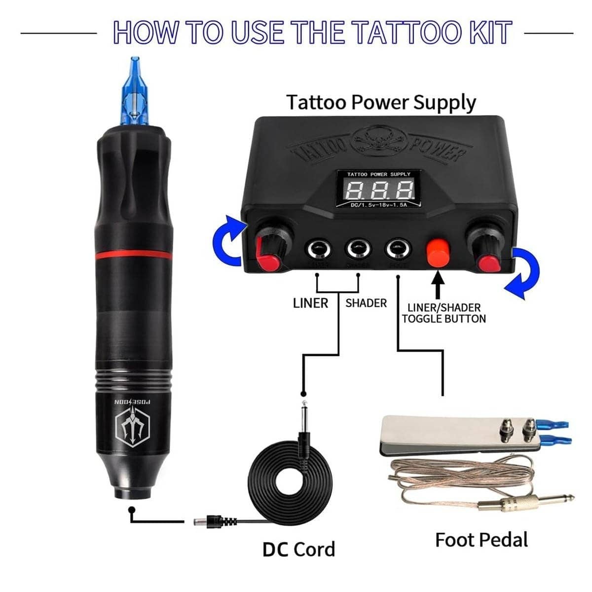 POSEIDON Tattoo Kit Rotary Tattoo Pen Kit HM034