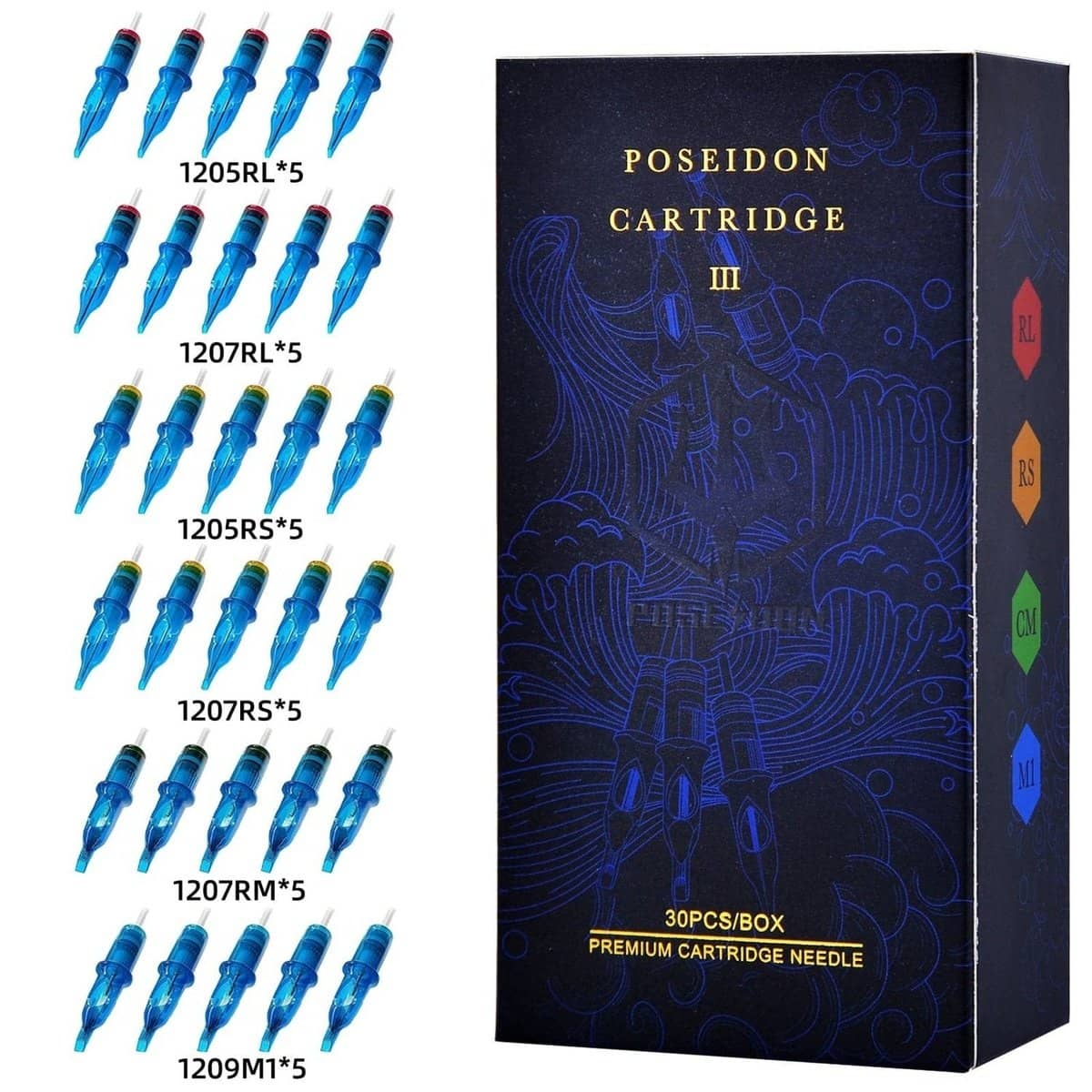 POSEIDONT Tattoo Cartridge Needles V3 30pcs Mixed #12 RL/RS/RM/M1