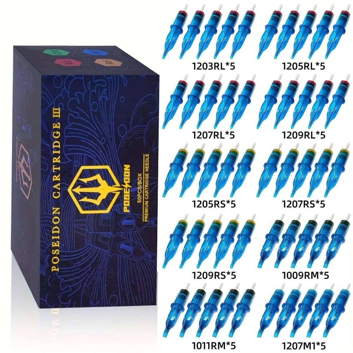 POSEIDONT Tattoo Cartridge Needles V3 50pcs Mixed 12# RL/RS/RM/M1