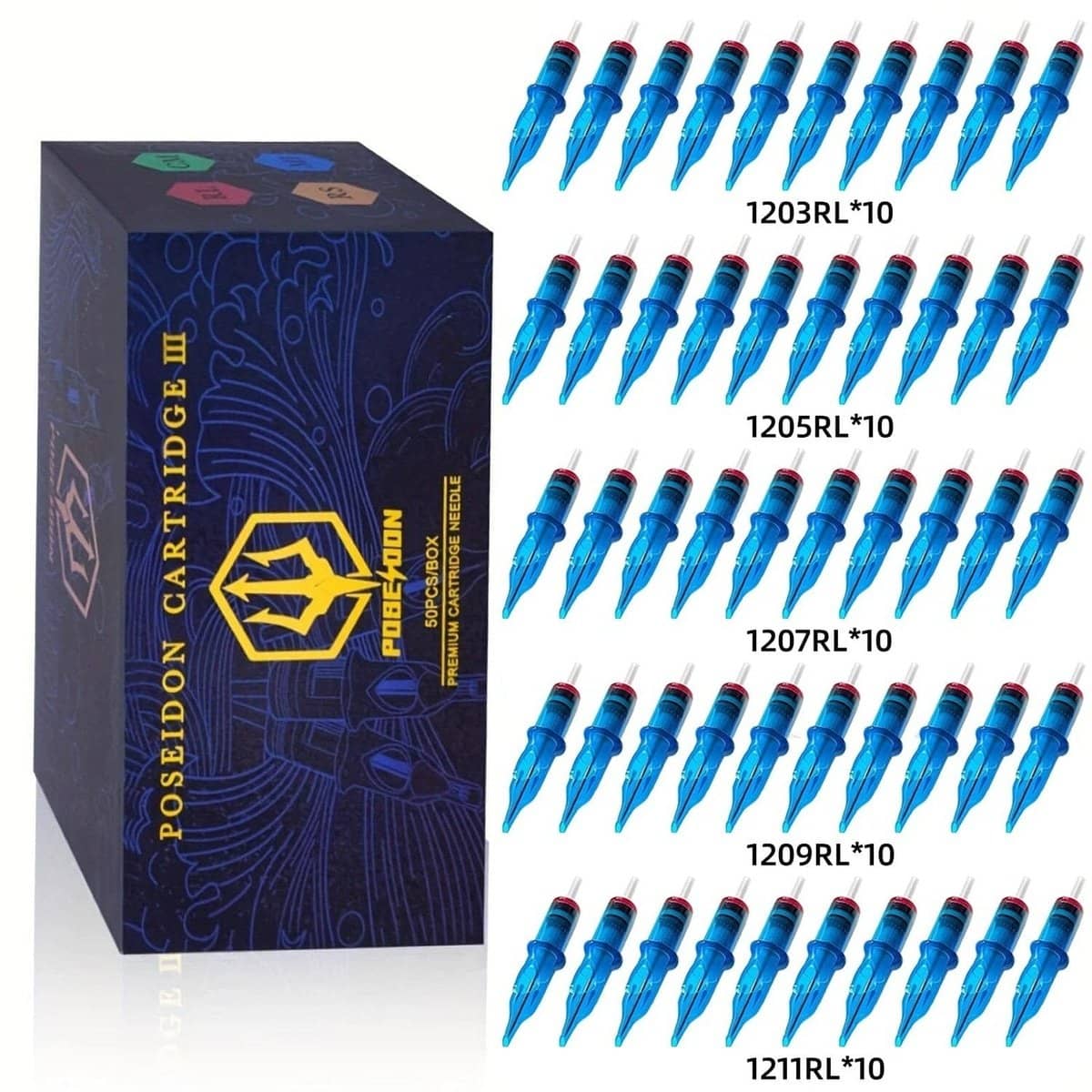 POSEIDONT Tattoo Cartridge Needles V3 50pcs Mixed 12# RL