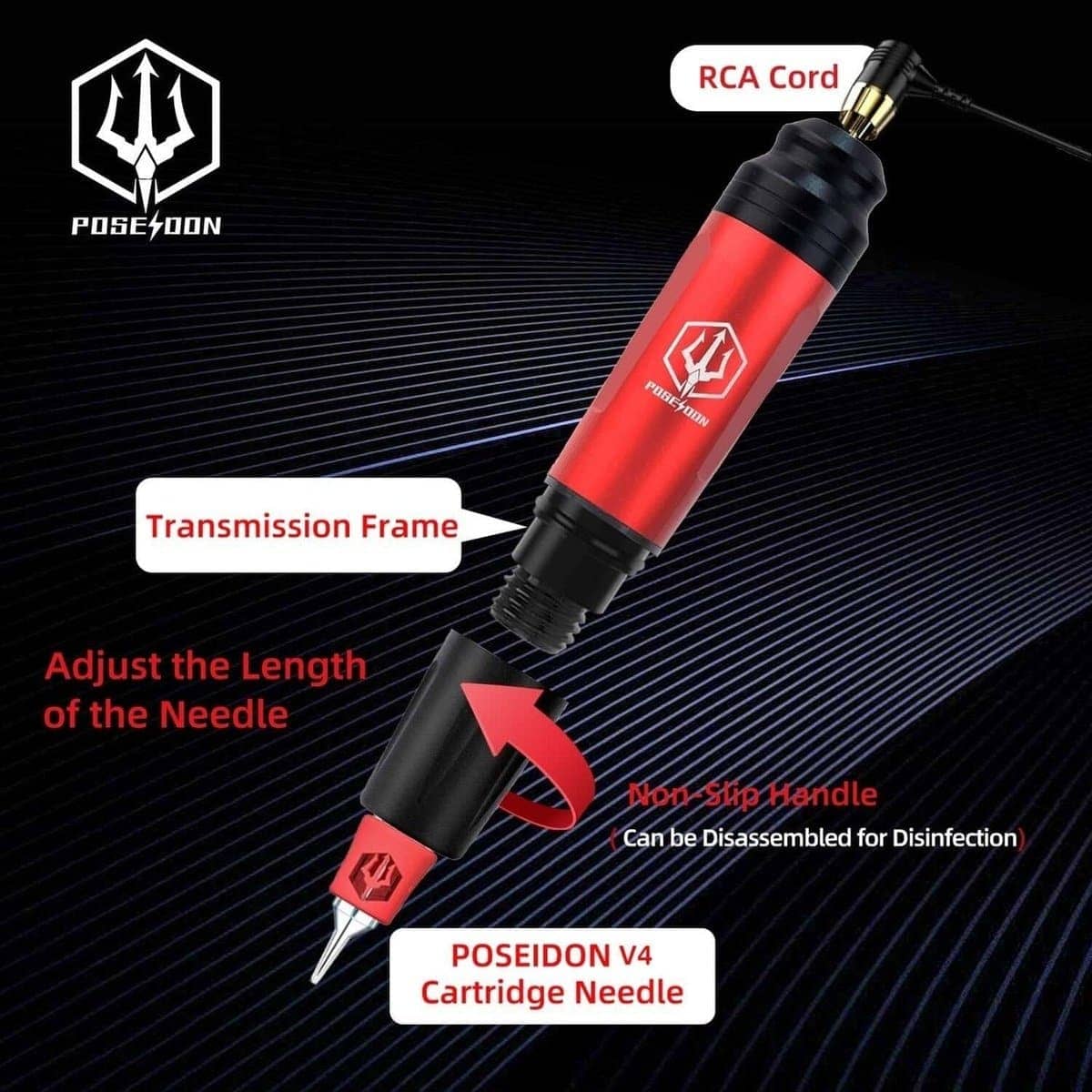 POSIDON Red EE Dual Control Battery Rotary Tattoo Pen HM123