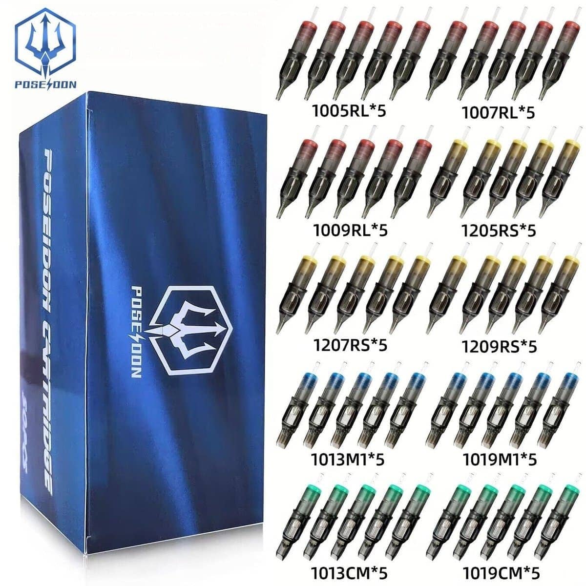 Poseidon Tattoo Cartridge V2 Needles 50Pcs Mixed RL/RS/RM/M1