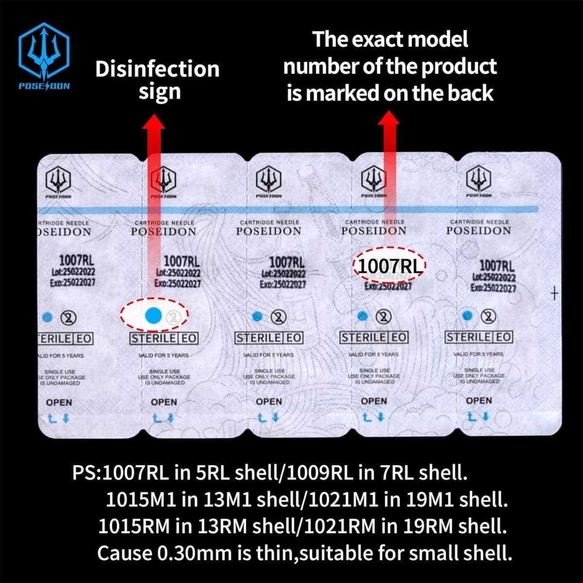 Poseidon Tattoo Cartridge V2 Needles 50Pcs Mixed RL/RS/RM/M1