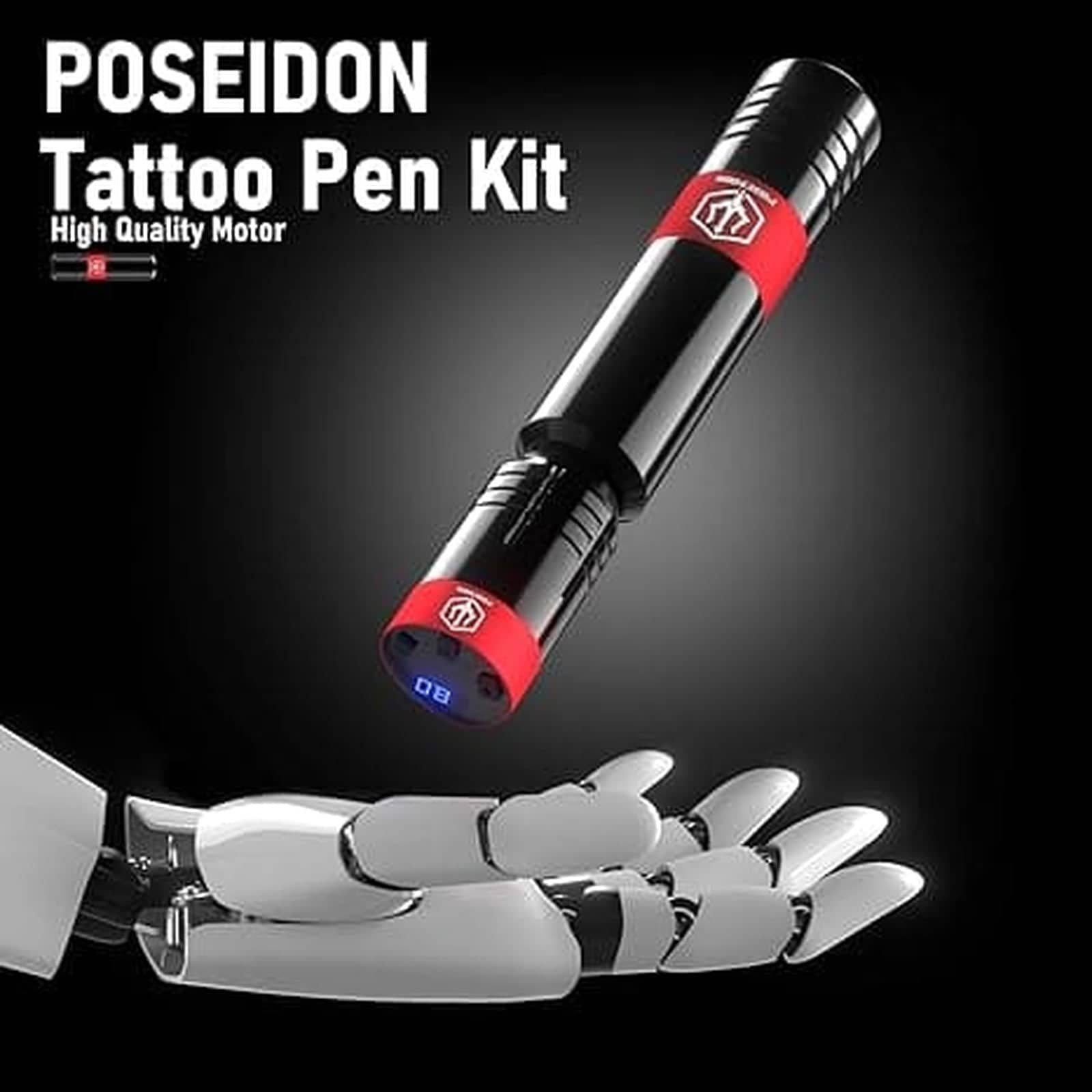 Tattoo Kit, POSEIDON Rotary Tattoo Pen Kit for Beginners, Wireless Tattoo Machine Kit with Power Supply and 40 Pcs Tattoo Cartridge Needles, Tattoo Gun with for Artists TK023