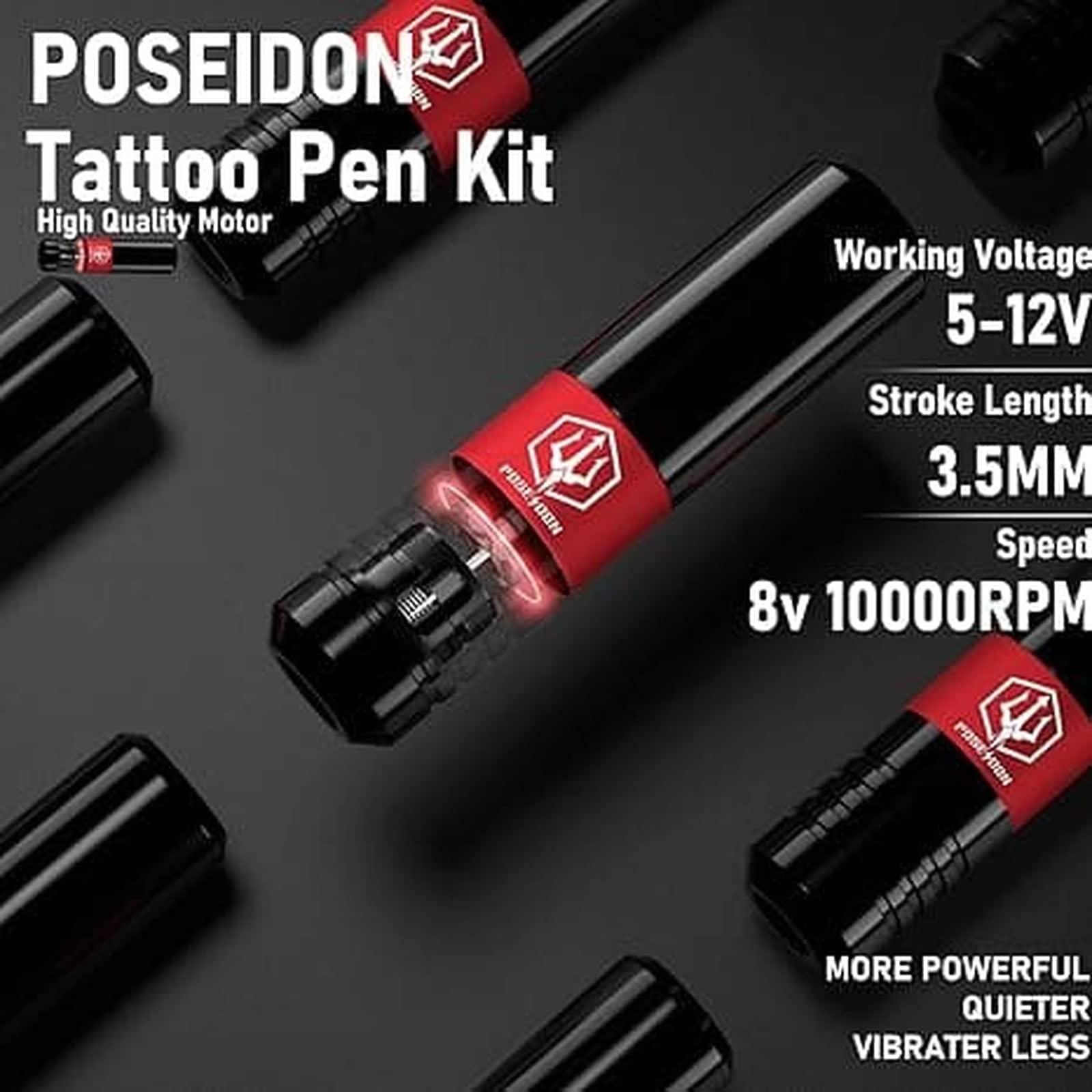 Tattoo Kit, POSEIDON Rotary Tattoo Pen Kit for Beginners, Wireless Tattoo Machine Kit with Power Supply and 40 Pcs Tattoo Cartridge Needles, Tattoo Gun with for Artists TK023