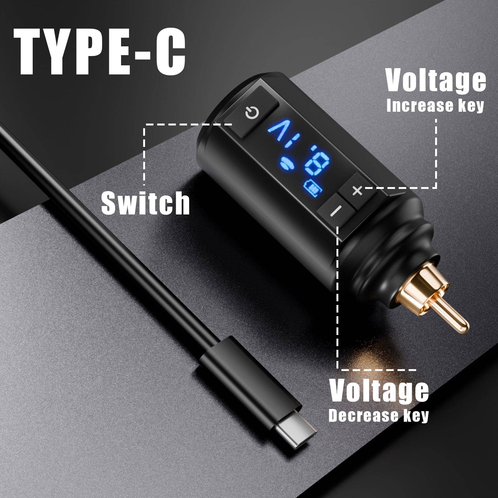 Wireless tattoo battery RCA pack and LED digital display ps086-RCA